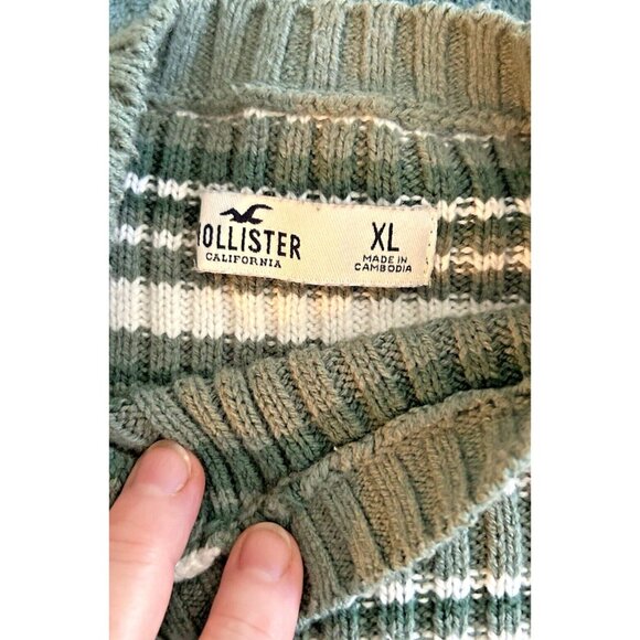 HOLLISTER Crewneck Green Striped Cropped Knit Sweater Women's Size XL - Picture 6 of 6